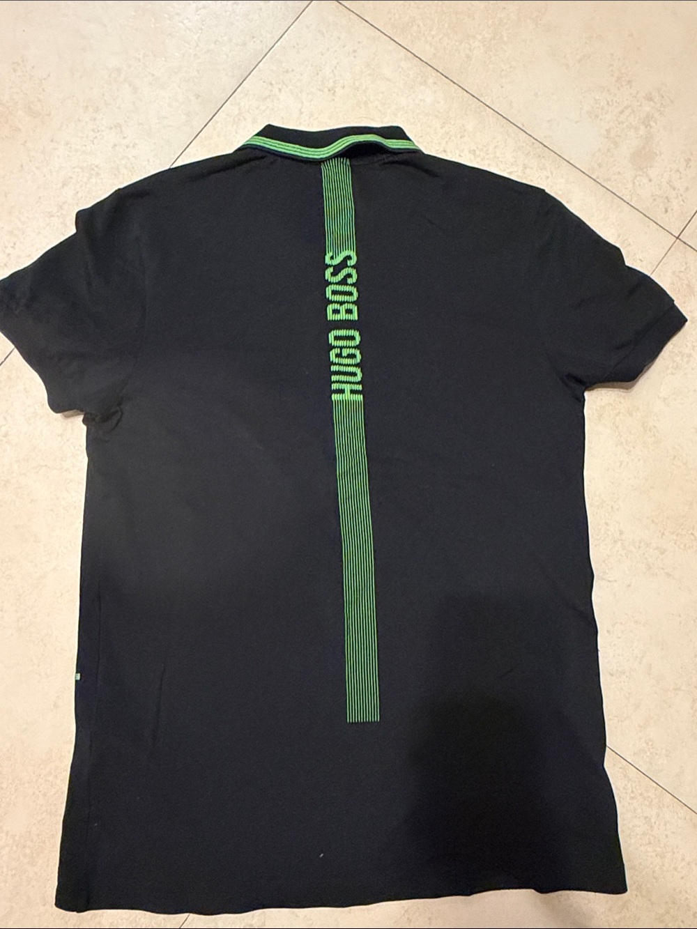 Hugo Boss Black Polo with Neon Green Logo and Collar Trim $30 - Picture 2 of 2